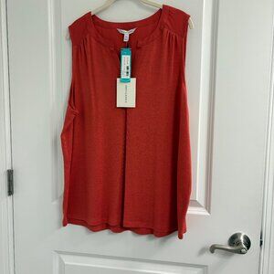 NWT 41 Hawthorne Zariyah Split Neck Mixed Material Knit Top XXL Coral Color